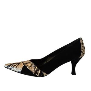 Stuart Weitzman Womens Black Suede with Snakeskin Accent Dressy Pump Heel 8.5N